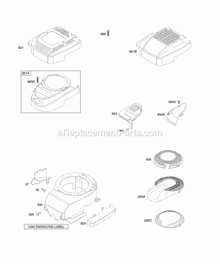 Blower HousingShrouds Diagram and Parts List for 12G802-1958-B1  Briggs and Stratton Engine